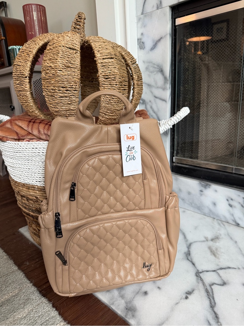 Lug Hatchback Vegan Leather Backpack - VERY RARE - Tan with Palm Tree Interior